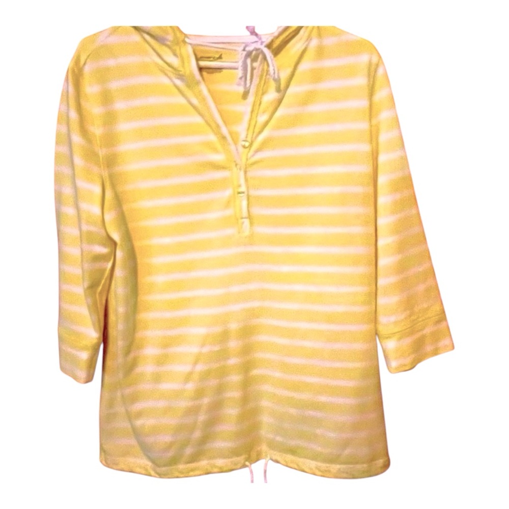 Women’s Evertek yellow and white stripes Hooded pullover drawstrings neck/waist